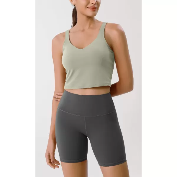 ODODOS Cloud Feeling Tank Bra for Women U Back Wirefree Longline Sports Bra Yoga Crop TopLime Stone