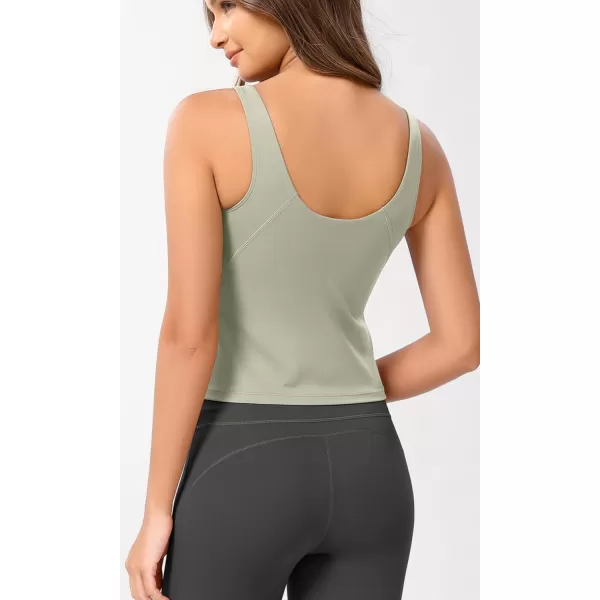 ODODOS Cloud Feeling Tank Bra for Women U Back Wirefree Longline Sports Bra Yoga Crop TopLime Stone