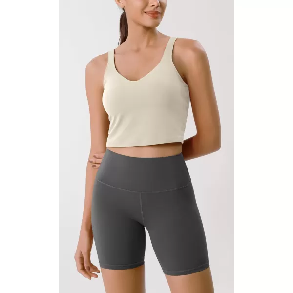 ODODOS Cloud Feeling Tank Bra for Women U Back Wirefree Longline Sports Bra Yoga Crop TopOat Milk