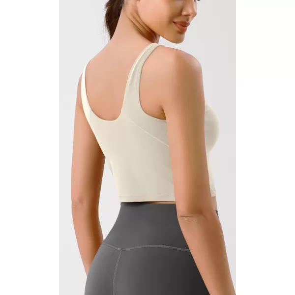 ODODOS Cloud Feeling Tank Bra for Women U Back Wirefree Longline Sports Bra Yoga Crop TopOat Milk