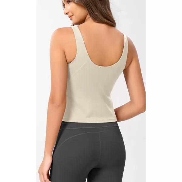 ODODOS Cloud Feeling Tank Bra for Women U Back Wirefree Longline Sports Bra Yoga Crop TopOat Milk