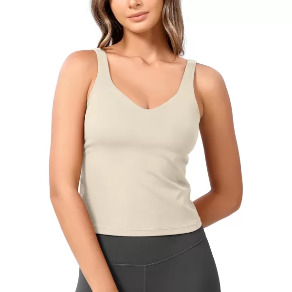 ODODOS Cloud Feeling Tank Bra for Women U Back Wirefree Longline Sports Bra Yoga Crop TopOat Milk