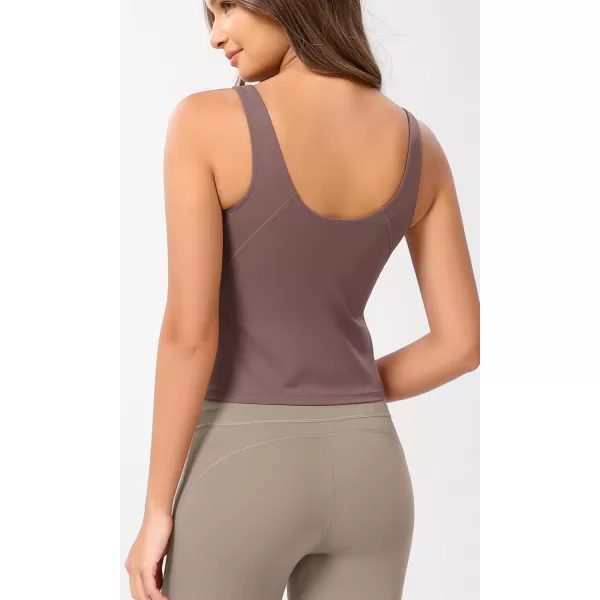 ODODOS Cloud Feeling Tank Bra for Women U Back Wirefree Longline Sports Bra Yoga Crop TopPurple Taupe