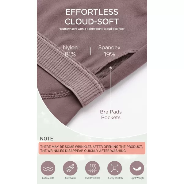 ODODOS Cloud Feeling Tank Bra for Women U Back Wirefree Longline Sports Bra Yoga Crop TopPurple Taupe