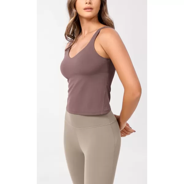 ODODOS Cloud Feeling Tank Bra for Women U Back Wirefree Longline Sports Bra Yoga Crop TopPurple Taupe
