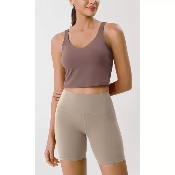 ODODOS Cloud Feeling Tank Bra for Women U Back Wirefree Longline Sports Bra Yoga Crop TopPurple Taupe