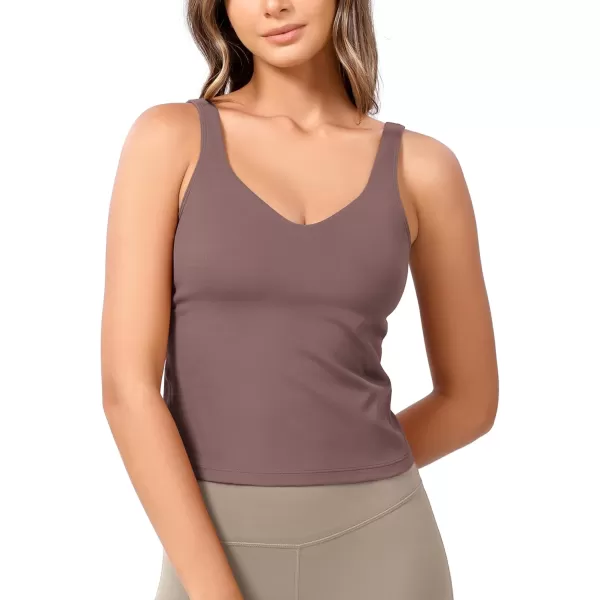 ODODOS Cloud Feeling Tank Bra for Women U Back Wirefree Longline Sports Bra Yoga Crop TopPurple Taupe