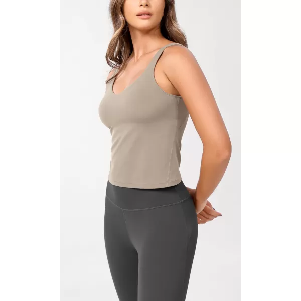 ODODOS Cloud Feeling Tank Bra for Women U Back Wirefree Longline Sports Bra Yoga Crop TopShaker Beige