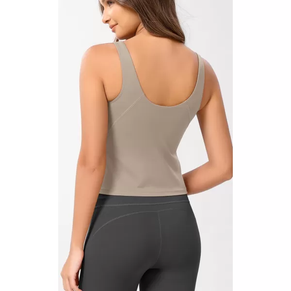 ODODOS Cloud Feeling Tank Bra for Women U Back Wirefree Longline Sports Bra Yoga Crop TopShaker Beige
