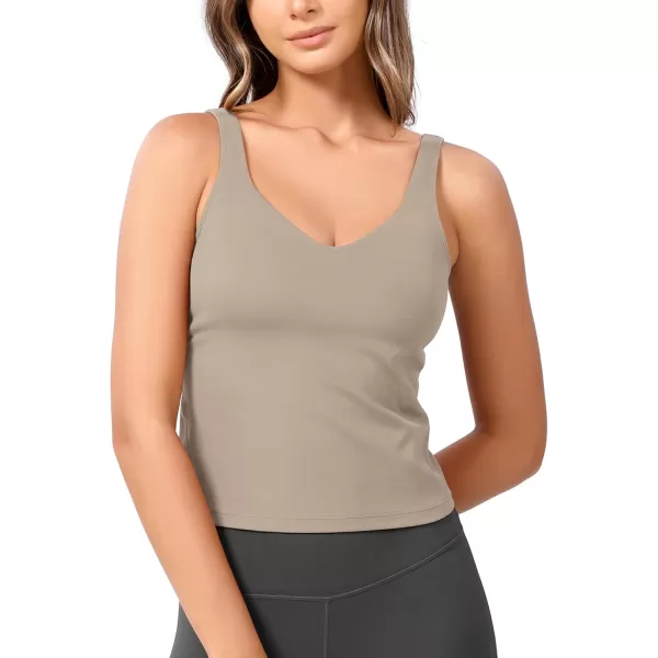 ODODOS Cloud Feeling Tank Bra for Women U Back Wirefree Longline Sports Bra Yoga Crop TopShaker Beige