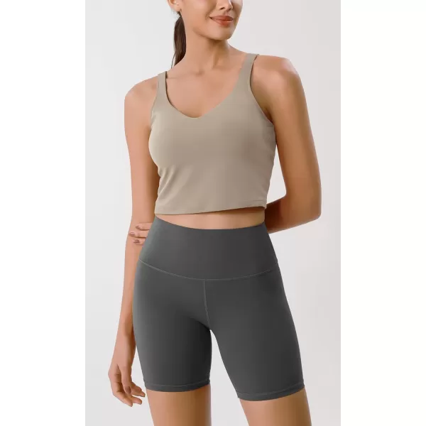 ODODOS Cloud Feeling Tank Bra for Women U Back Wirefree Longline Sports Bra Yoga Crop TopShaker Beige