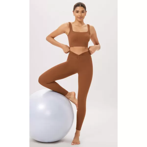 ODODOS Cloud Feeling Twist Yoga Leggings for Women 25quot  28quot High Waist Crossover Yoga PantsCaramel