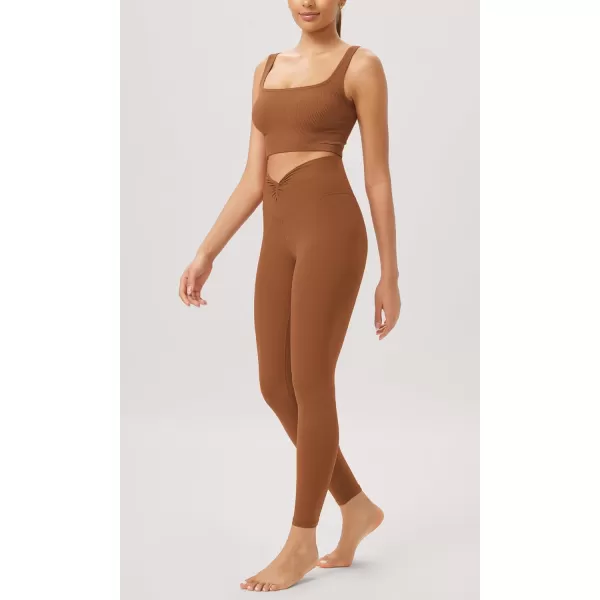 ODODOS Cloud Feeling Twist Yoga Leggings for Women 25quot  28quot High Waist Crossover Yoga PantsCaramel