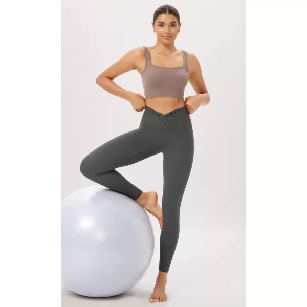 ODODOS Cloud Feeling Twist Yoga Leggings for Women 25quot  28quot High Waist Crossover Yoga PantsCharcoal