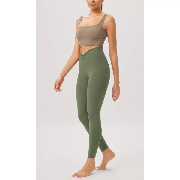 ODODOS Cloud Feeling Twist Yoga Leggings for Women 25quot  28quot High Waist Crossover Yoga PantsDark Olive