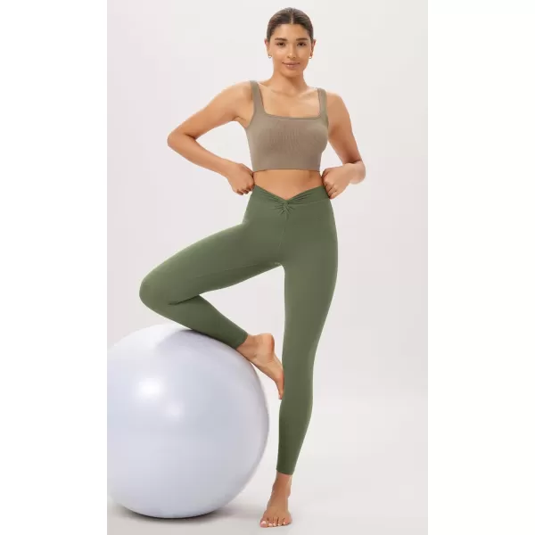 ODODOS Cloud Feeling Twist Yoga Leggings for Women 25quot  28quot High Waist Crossover Yoga PantsDark Olive