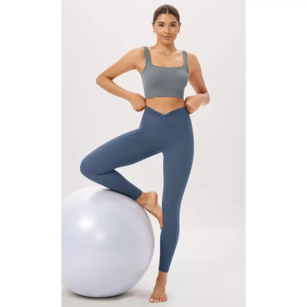 ODODOS Cloud Feeling Twist Yoga Leggings for Women 25quot  28quot High Waist Crossover Yoga PantsInk Blue