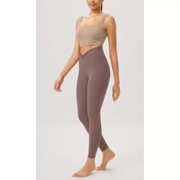ODODOS Cloud Feeling Twist Yoga Leggings for Women 25quot  28quot High Waist Crossover Yoga PantsPurple Taupe