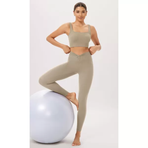 ODODOS Cloud Feeling Twist Yoga Leggings for Women 25quot  28quot High Waist Crossover Yoga PantsShaker Beige