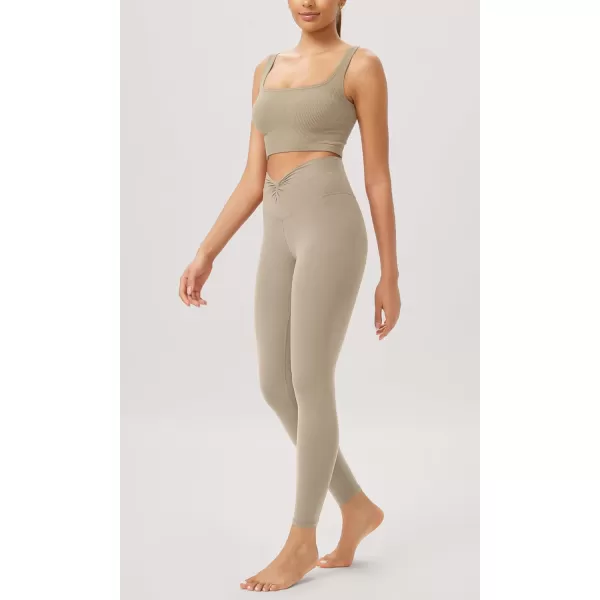 ODODOS Cloud Feeling Twist Yoga Leggings for Women 25quot  28quot High Waist Crossover Yoga PantsShaker Beige