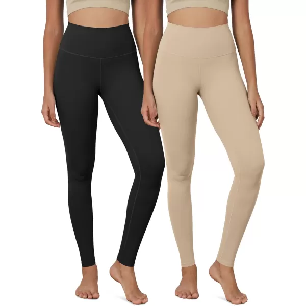 ODODOS ODCLOUD 2Pack Buttery Soft Lounge Yoga Leggings for Women 23quot  25quot 28quot High Waist Yoga PantsBlackbeige