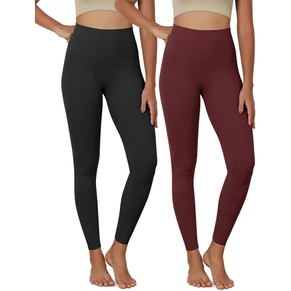 ODODOS ODCLOUD 2Pack Buttery Soft Lounge Yoga Leggings for Women 23quot  25quot 28quot High Waist Yoga PantsBlackburgundy