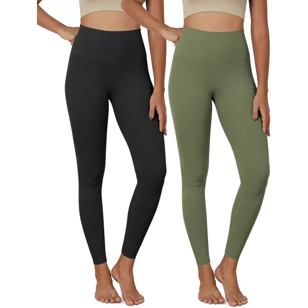 ODODOS ODCLOUD 2Pack Buttery Soft Lounge Yoga Leggings for Women 23quot  25quot 28quot High Waist Yoga PantsBlackdark Olive