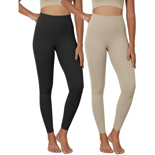 ODODOS ODCLOUD 2Pack Buttery Soft Lounge Yoga Leggings for Women 23quot  25quot 28quot High Waist Yoga PantsBlackshaker Beige