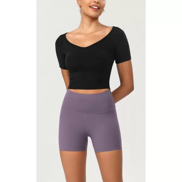ODODOS ODCLOUD 2Pack Lounge Yoga Shorts for Women 4quot  6quot  8quot 10quot High Waist Buttery Soft Biker ShortsBlackash Violet