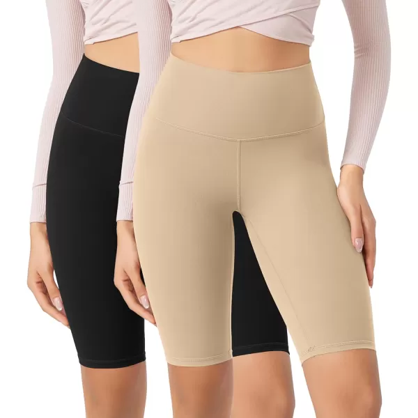 ODODOS ODCLOUD 2Pack Lounge Yoga Shorts for Women 4quot  6quot  8quot 10quot High Waist Buttery Soft Biker ShortsBlackbeige