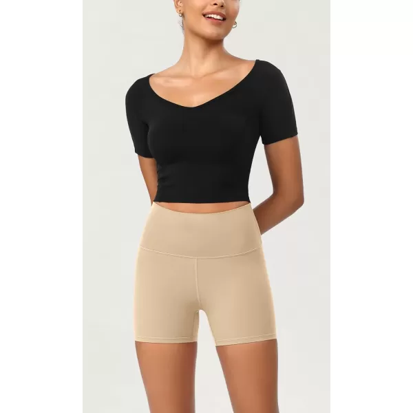 ODODOS ODCLOUD 2Pack Lounge Yoga Shorts for Women 4quot  6quot  8quot 10quot High Waist Buttery Soft Biker ShortsBlackbeige