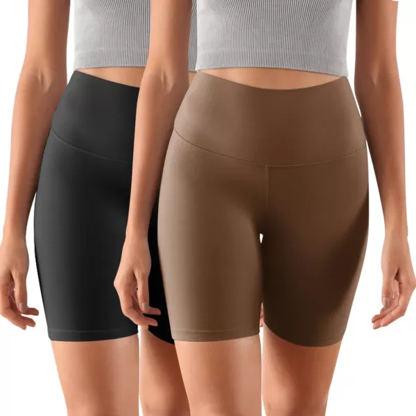 ODODOS ODCLOUD 2Pack Lounge Yoga Shorts for Women 4quot  6quot  8quot 10quot High Waist Buttery Soft Biker ShortsBlackbrunette