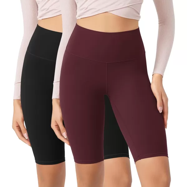 ODODOS ODCLOUD 2Pack Lounge Yoga Shorts for Women 4quot  6quot  8quot 10quot High Waist Buttery Soft Biker ShortsBlackburgundy