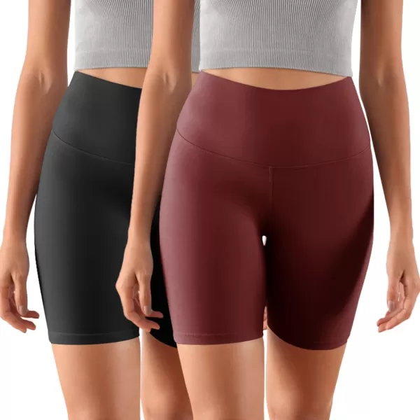 ODODOS ODCLOUD 2Pack Lounge Yoga Shorts for Women 4quot  6quot  8quot 10quot High Waist Buttery Soft Biker ShortsBlackburgundy