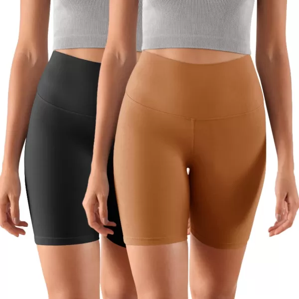 ODODOS ODCLOUD 2Pack Lounge Yoga Shorts for Women 4quot  6quot  8quot 10quot High Waist Buttery Soft Biker ShortsBlackcaramel