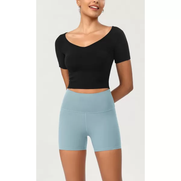 ODODOS ODCLOUD 2Pack Lounge Yoga Shorts for Women 4quot  6quot  8quot 10quot High Waist Buttery Soft Biker ShortsBlackchambray