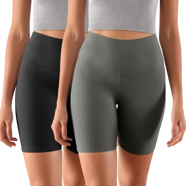ODODOS ODCLOUD 2Pack Lounge Yoga Shorts for Women 4quot  6quot  8quot 10quot High Waist Buttery Soft Biker ShortsBlackcharcoal