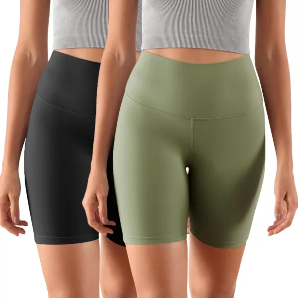 ODODOS ODCLOUD 2Pack Lounge Yoga Shorts for Women 4quot  6quot  8quot 10quot High Waist Buttery Soft Biker ShortsBlackdark Olive