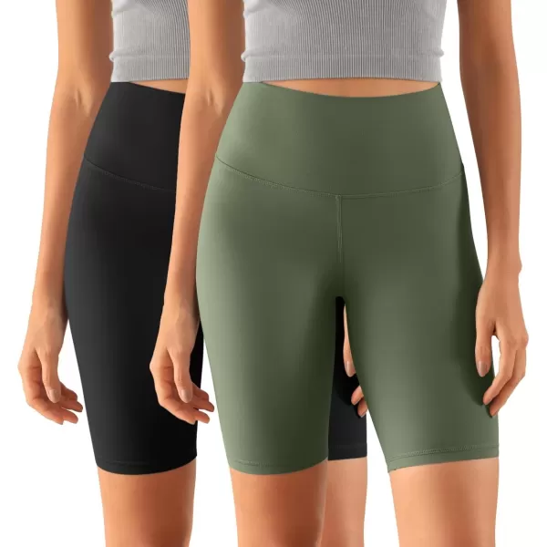 ODODOS ODCLOUD 2Pack Lounge Yoga Shorts for Women 4quot  6quot  8quot 10quot High Waist Buttery Soft Biker ShortsBlackdark Olive