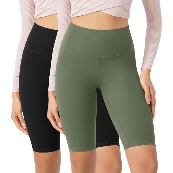 ODODOS ODCLOUD 2Pack Lounge Yoga Shorts for Women 4quot  6quot  8quot 10quot High Waist Buttery Soft Biker ShortsBlackdark Olive