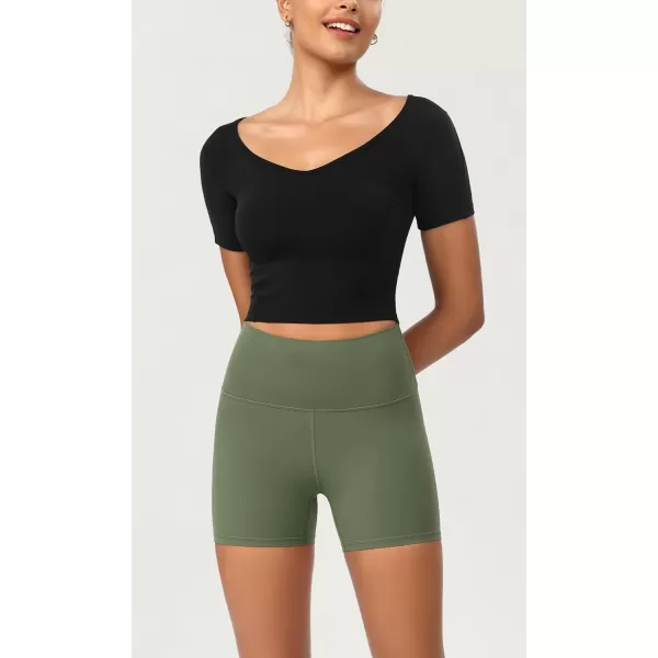 ODODOS ODCLOUD 2Pack Lounge Yoga Shorts for Women 4quot  6quot  8quot 10quot High Waist Buttery Soft Biker ShortsBlackdark Olive