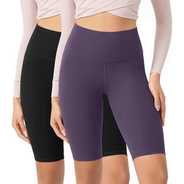 ODODOS ODCLOUD 2Pack Lounge Yoga Shorts for Women 4quot  6quot  8quot 10quot High Waist Buttery Soft Biker ShortsBlackdark Purple