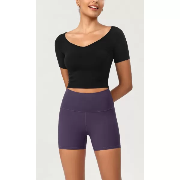 ODODOS ODCLOUD 2Pack Lounge Yoga Shorts for Women 4quot  6quot  8quot 10quot High Waist Buttery Soft Biker ShortsBlackdark Purple
