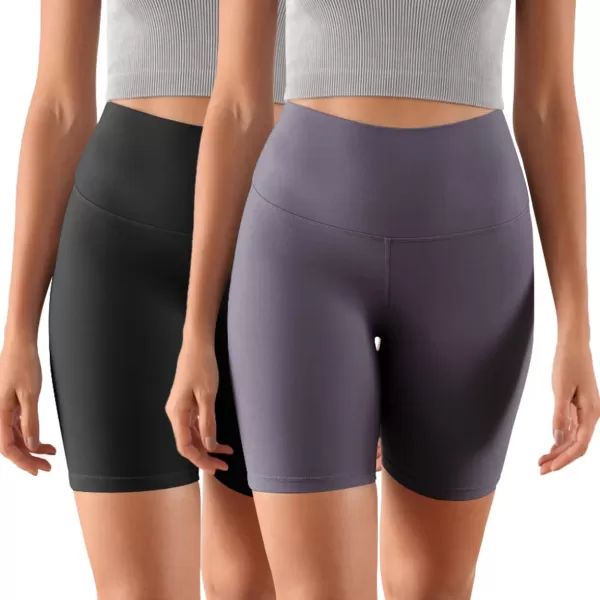 ODODOS ODCLOUD 2Pack Lounge Yoga Shorts for Women 4quot  6quot  8quot 10quot High Waist Buttery Soft Biker ShortsBlackdark Purple