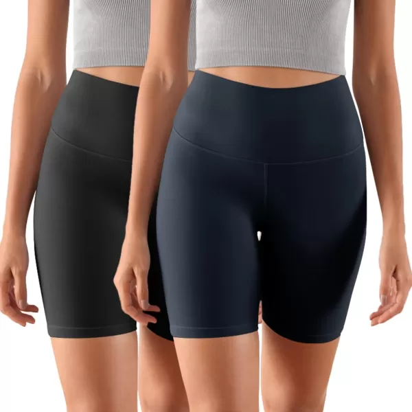 ODODOS ODCLOUD 2Pack Lounge Yoga Shorts for Women 4quot  6quot  8quot 10quot High Waist Buttery Soft Biker ShortsBlackdeep Navy
