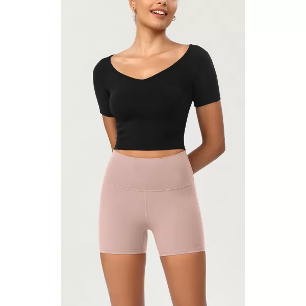 ODODOS ODCLOUD 2Pack Lounge Yoga Shorts for Women 4quot  6quot  8quot 10quot High Waist Buttery Soft Biker ShortsBlackdusty Pink