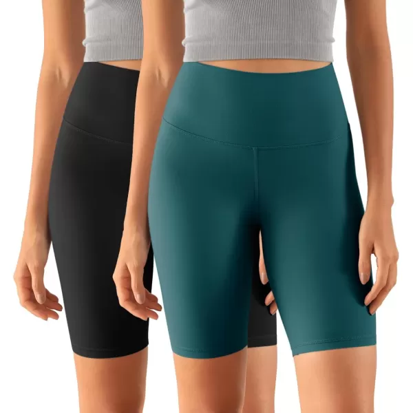 ODODOS ODCLOUD 2Pack Lounge Yoga Shorts for Women 4quot  6quot  8quot 10quot High Waist Buttery Soft Biker ShortsBlackforest Teal