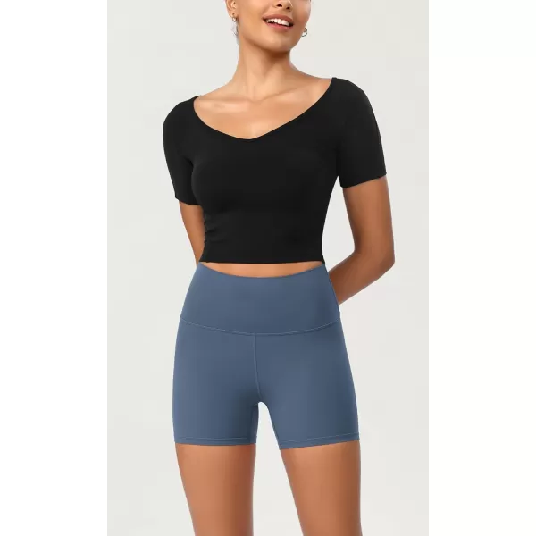 ODODOS ODCLOUD 2Pack Lounge Yoga Shorts for Women 4quot  6quot  8quot 10quot High Waist Buttery Soft Biker ShortsBlackink Blue