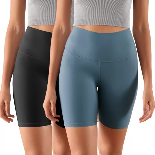 ODODOS ODCLOUD 2Pack Lounge Yoga Shorts for Women 4quot  6quot  8quot 10quot High Waist Buttery Soft Biker ShortsBlackink Blue