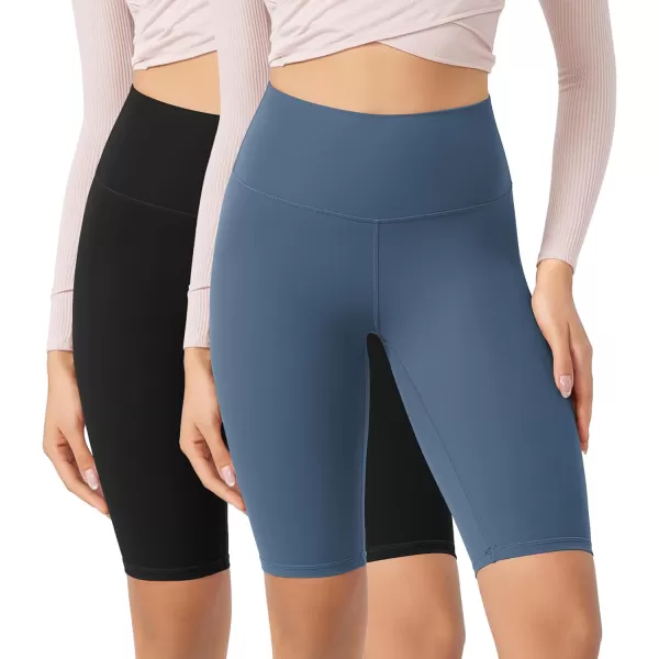 ODODOS ODCLOUD 2Pack Lounge Yoga Shorts for Women 4quot  6quot  8quot 10quot High Waist Buttery Soft Biker ShortsBlackink Blue